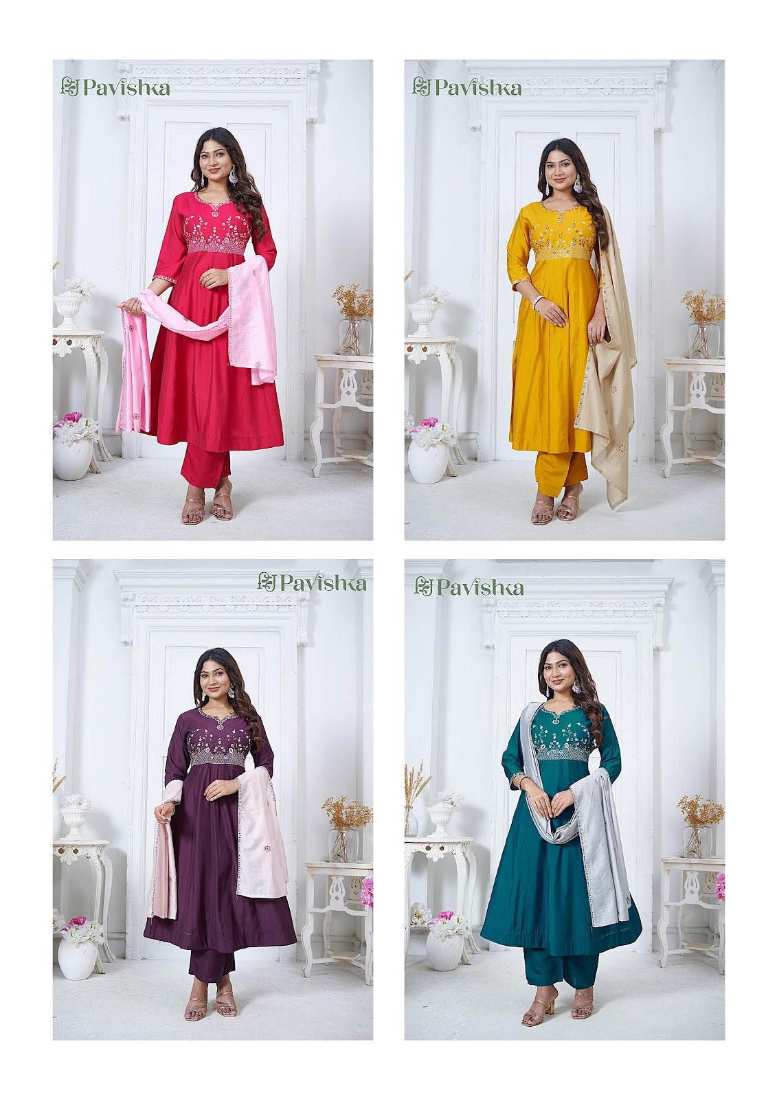 Design 1208 Pavishka Viscose Silk Readymade Anarkali Suits Supplier Gujarat