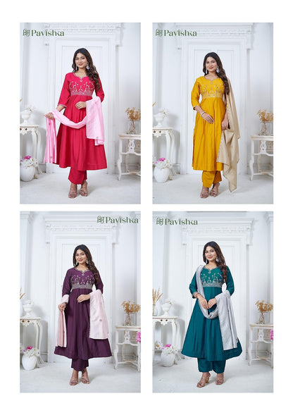 Design 1208 Pavishka Viscose Silk Readymade Anarkali Suits Supplier Gujarat