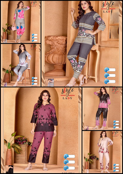 Design 1222 A Ladys Rayon Co Ord Set Wholesale Rate