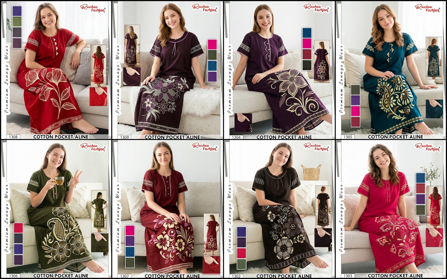 Design 1302-1309 Ruchee Fashion Cotton Night Gowns Manufacturer Gujarat