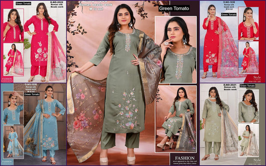 Design 130326 Green Tomato Roman Silk Readymade Pant Style Suits Manufacturer