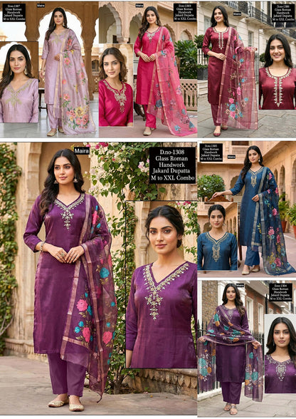 Design 1303 To 1308 Maira Roman Readymade Pant Style Suits Wholesale Price