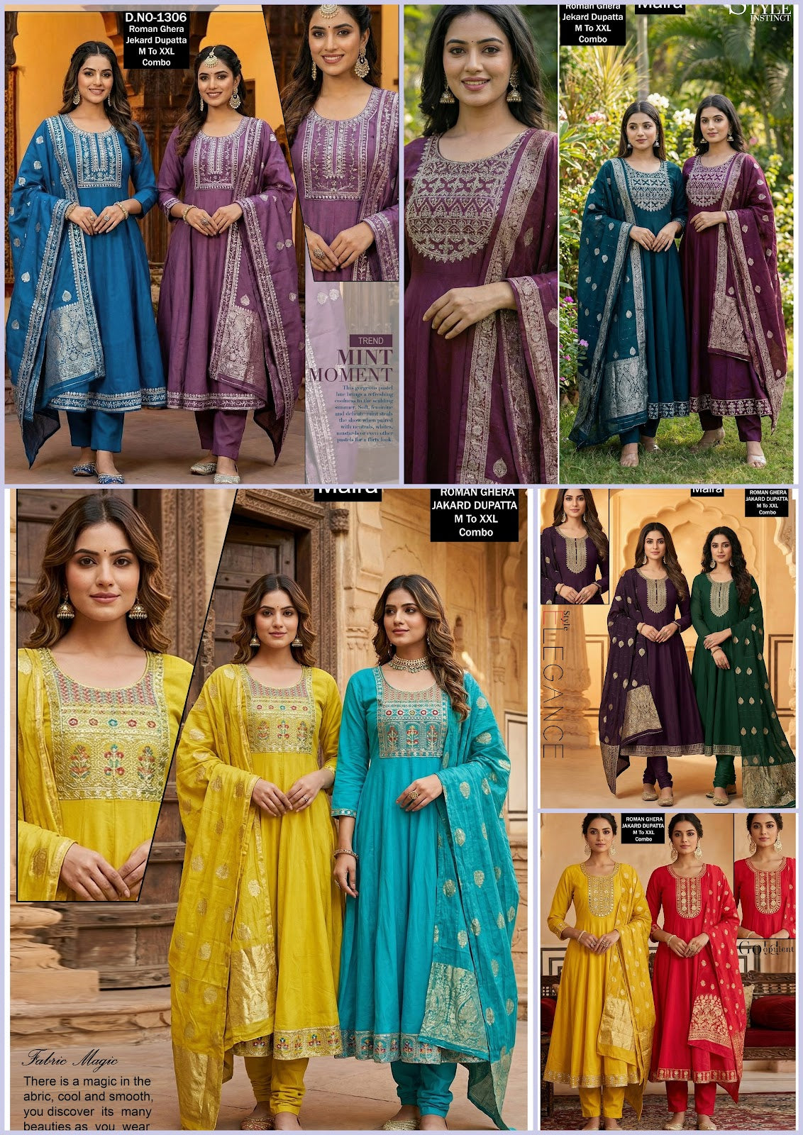 Design 1304-1307 Maira Roman Silk Readymade Anarkali Suits Wholesaler Gujarat
