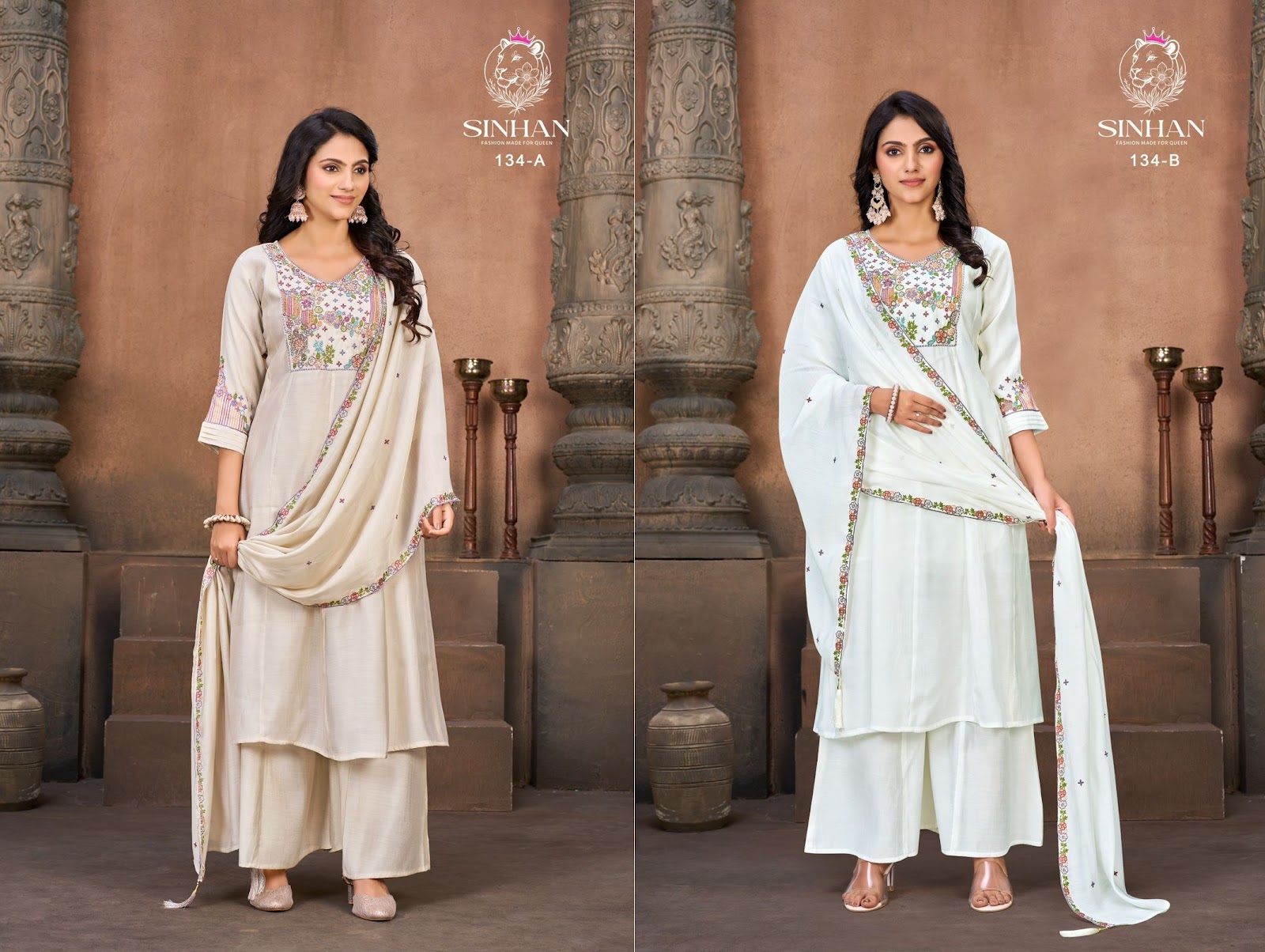 Design 134 Ab Sinhan Aksr Chanderi Readymade Plazzo Style Suits Manufacturer Gujarat