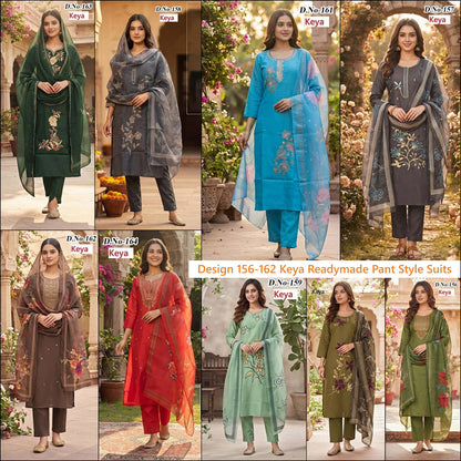 Design 156-162 Keya Roman Silk Readymade Pant Style Suits Supplier