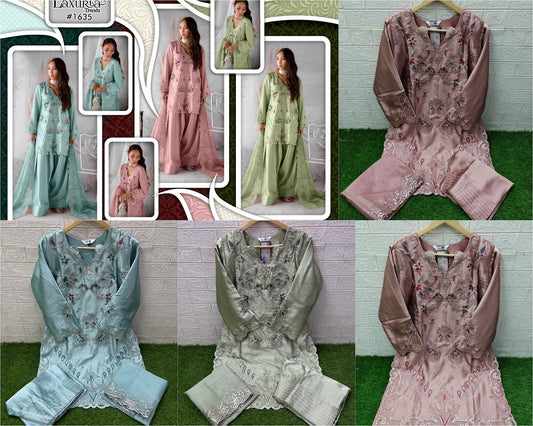 Design 1635 Laxuria Trendz Satin Pakistani Readymade Suits Wholesale Price