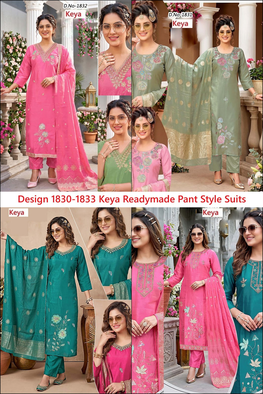 Design 1830-1833 Keya Roman Readymade Pant Style Suits Exporter