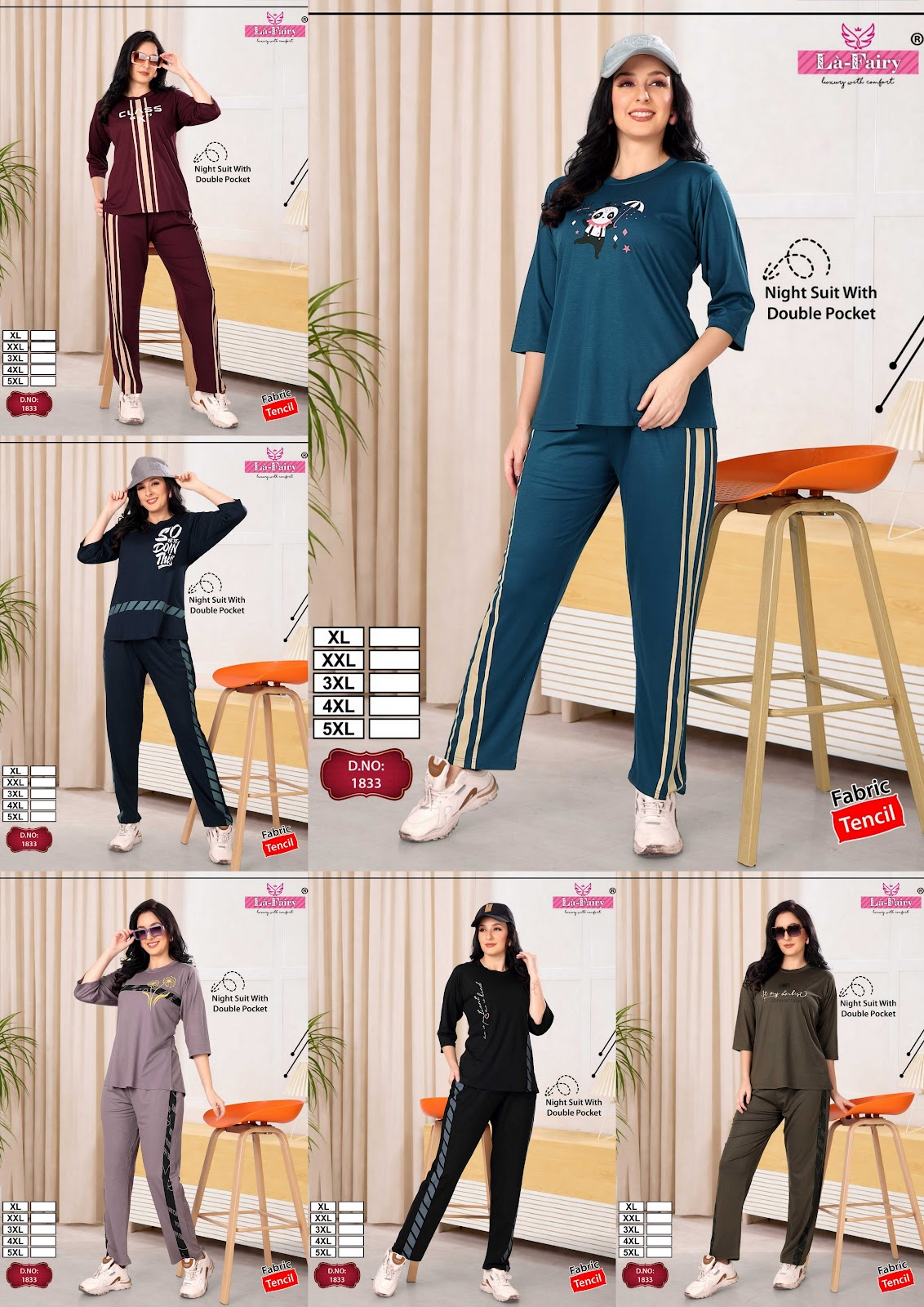 Design 1833 La Fairy Tencil Pyjama Night Suits Wholesaler Ahmedabad