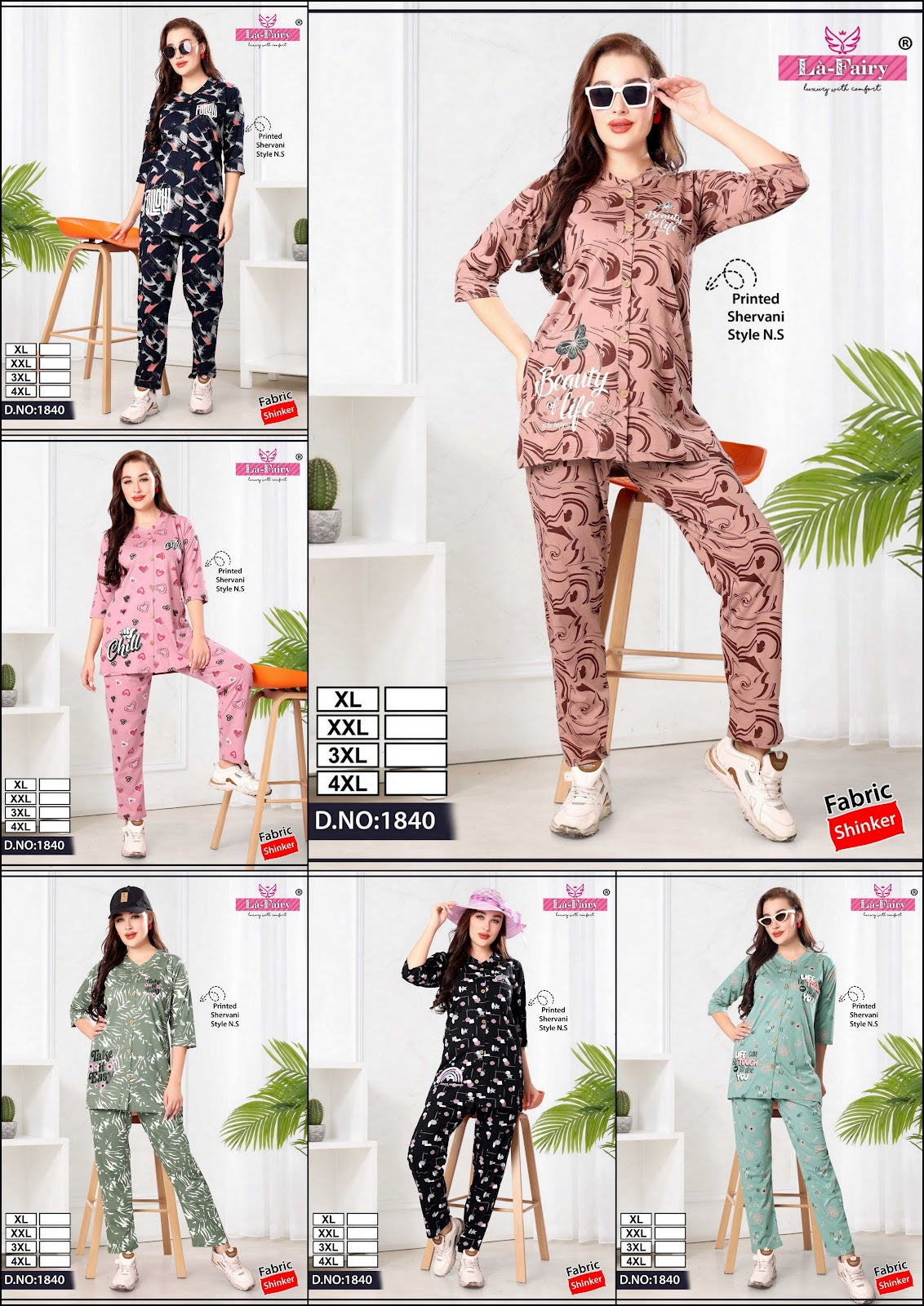 Design 1840 La Fairy Sinker Pyjama Night Suits Exporter