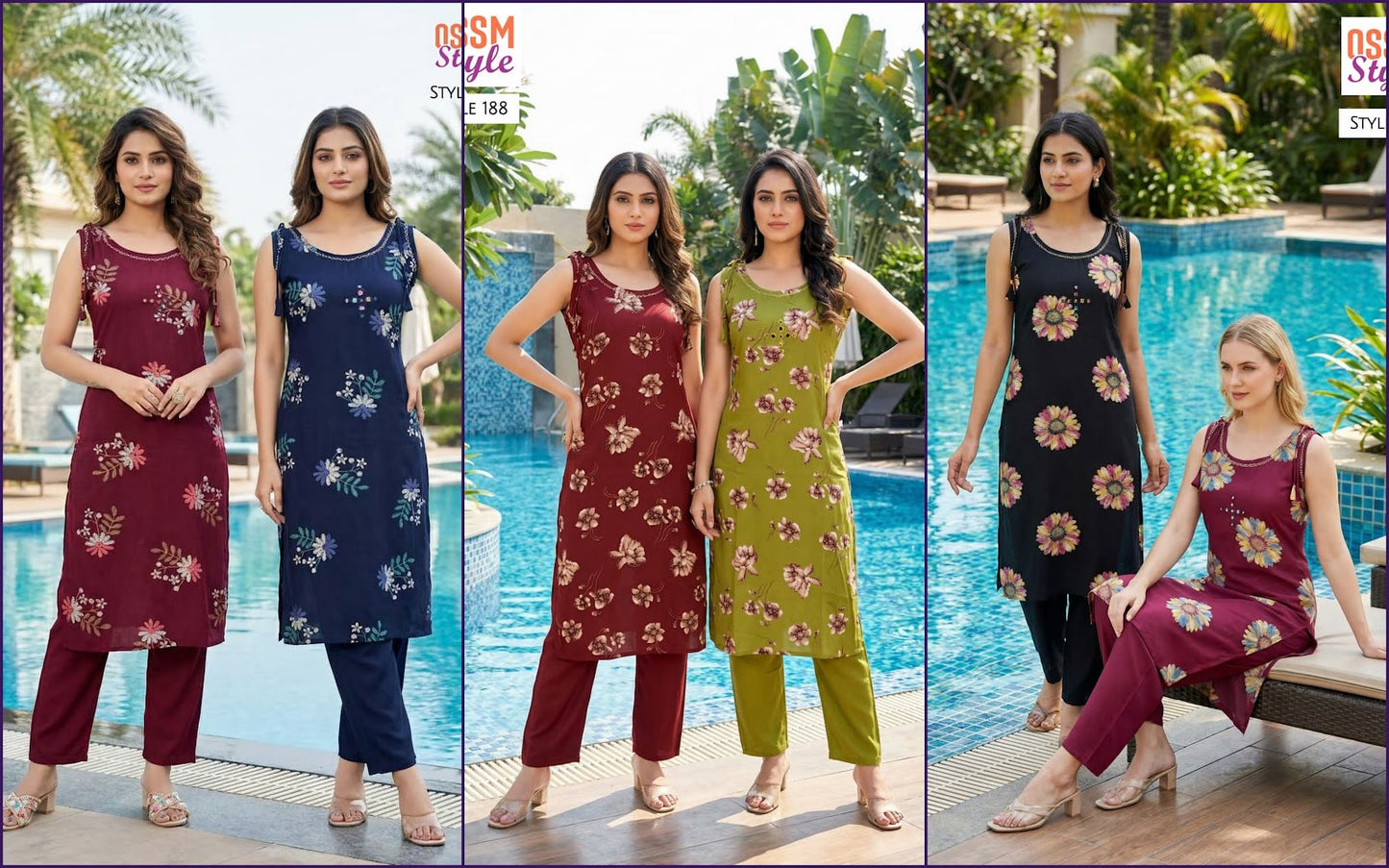 Design 187-88 And 211 Ossm Rayon 24Kg Co Ord Set Wholesale Price