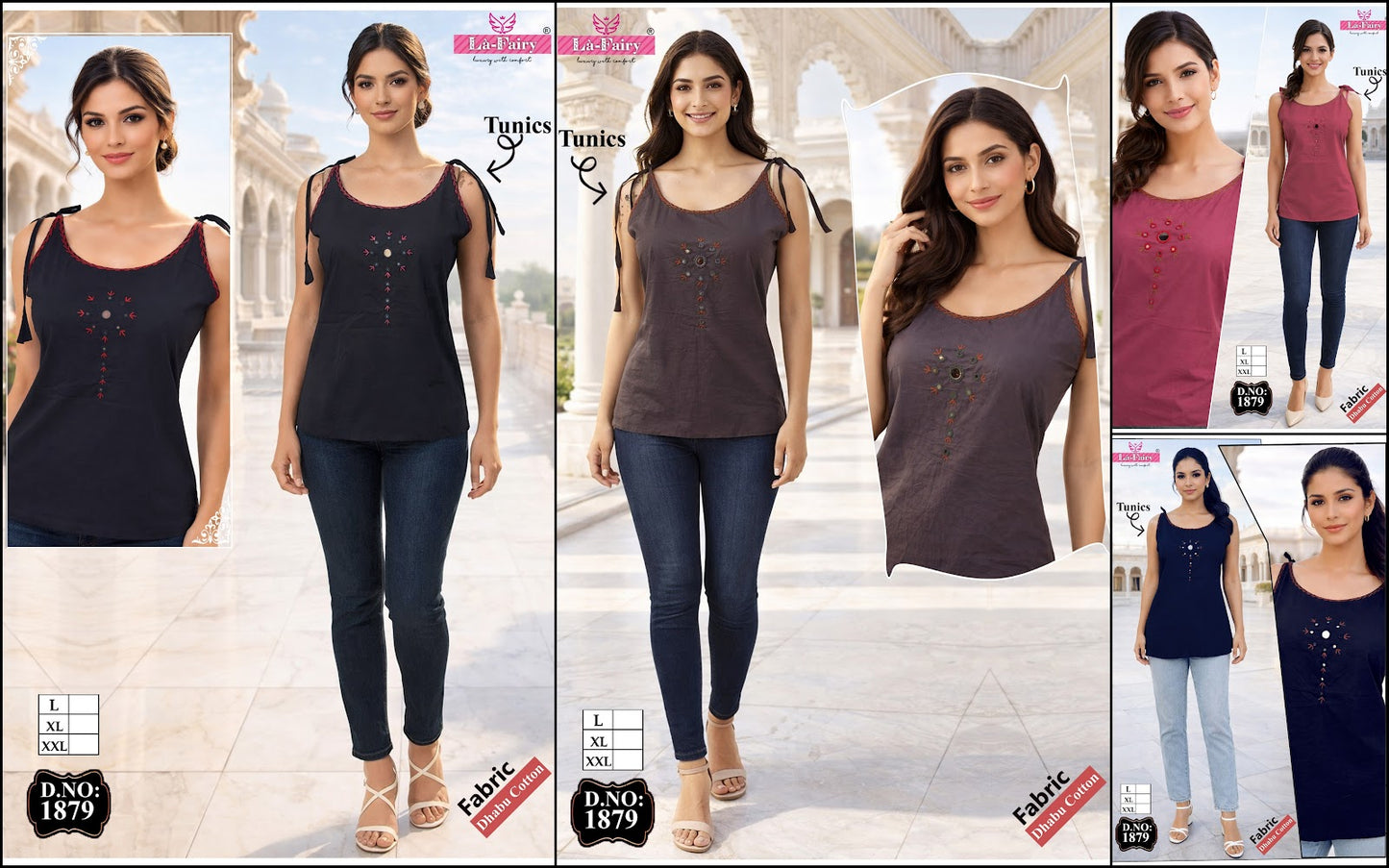 Design 1879 Sleeveless La Fairy Dhabu Cotton Fancy Tops Manufacturer India