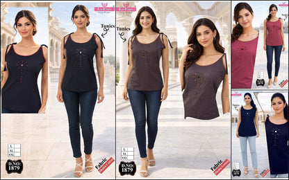 Design 1879 Sleeveless La Fairy Dhabu Cotton Fancy Tops Manufacturer India