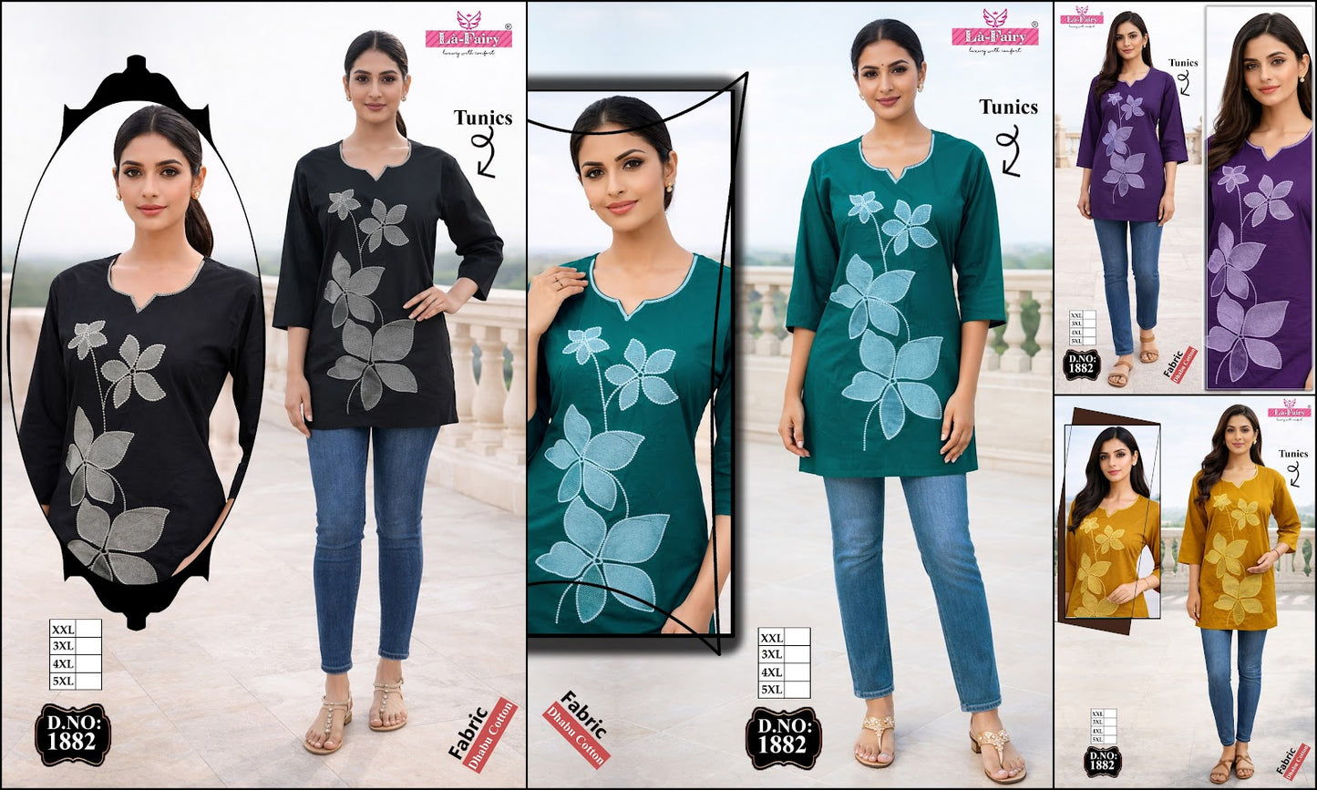 Design 1882 La Fairy Dhabu Cotton Short Kurtis Supplier India