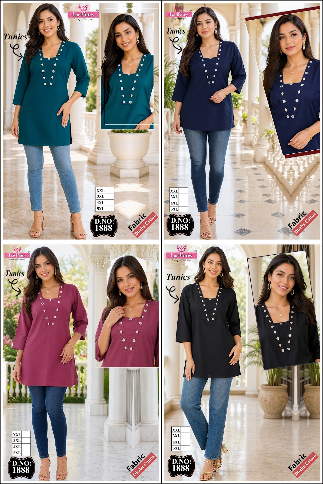 Design 1888 La Fairy Dhabu Cotton Short Kurtis Wholesale Price