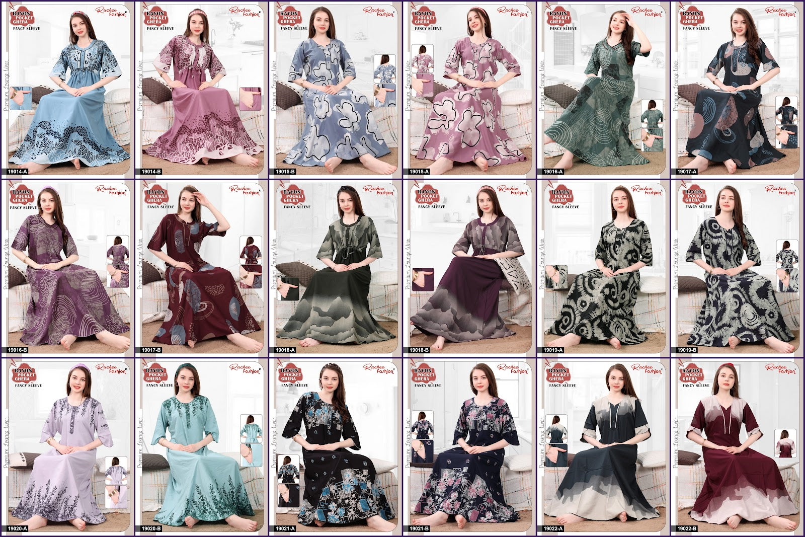 Design 19014-19022 Ruchee Fashion Rayon Night Gowns Exporter