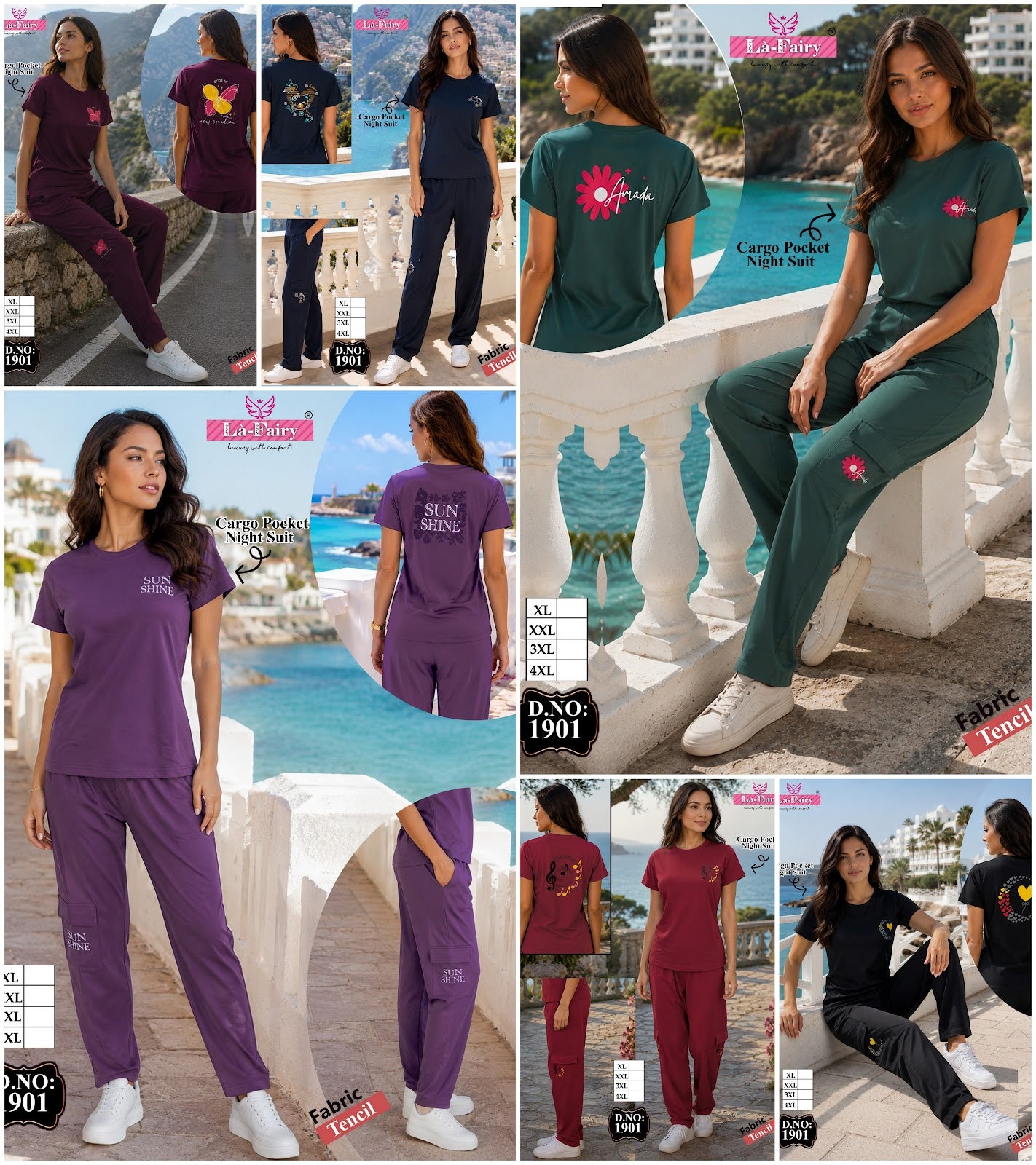 Design 1901 Cargo La Fairy Tencil Pyjama Night Suits Wholesale Rate