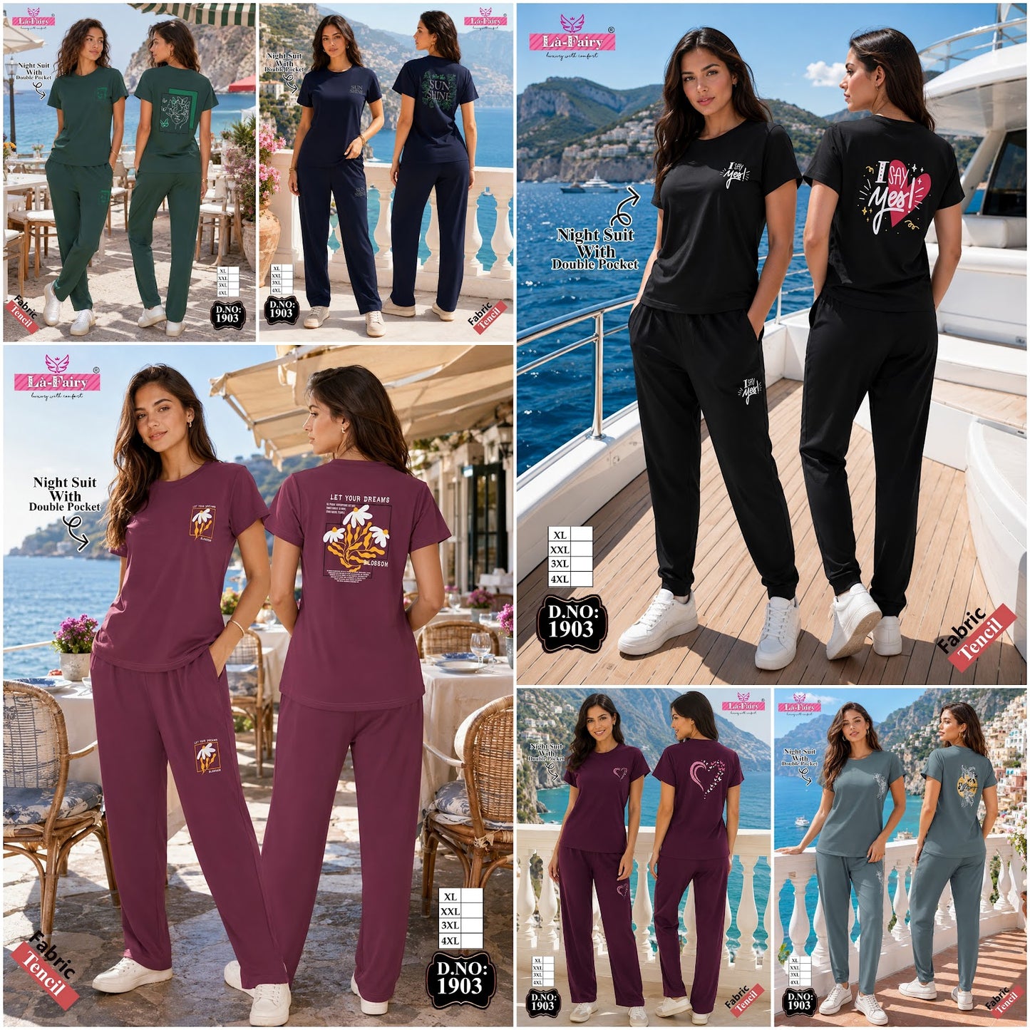 Design 1903 La Fairy Tencil Pyjama Night Suits Wholesale