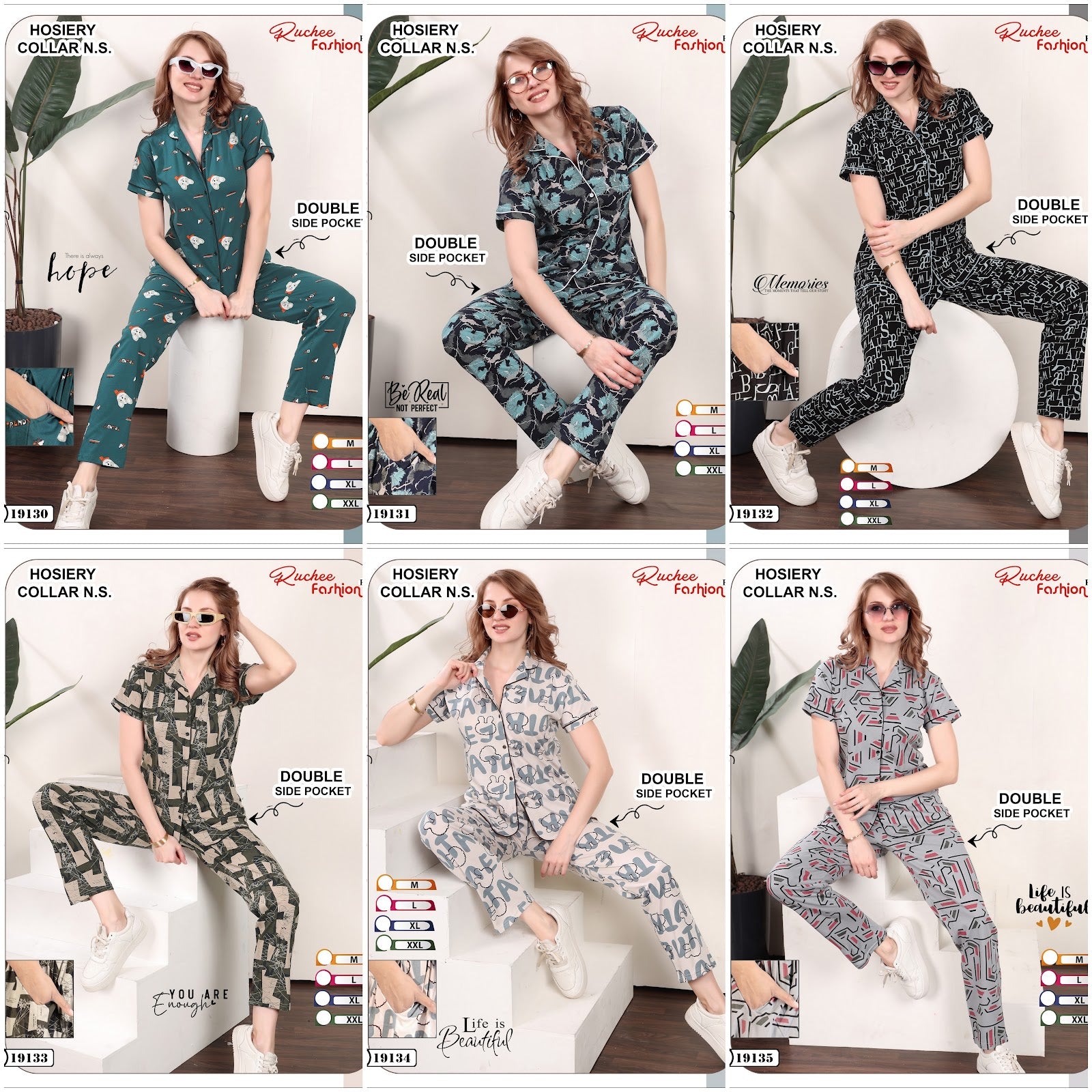 Design 19130 To 19135 Ruchee Fashion Hosiery Collar Night Suits Manufacturer India