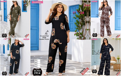 Design 1914 La Fairy Rayon 22Kg Co Ord Set Wholesale Rate