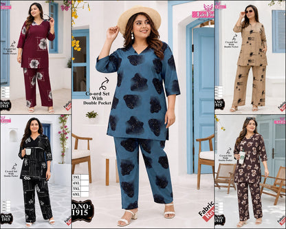 Design 1915 Plus Size La Fairy Rayon 22Kg Co Ord Set Exporter