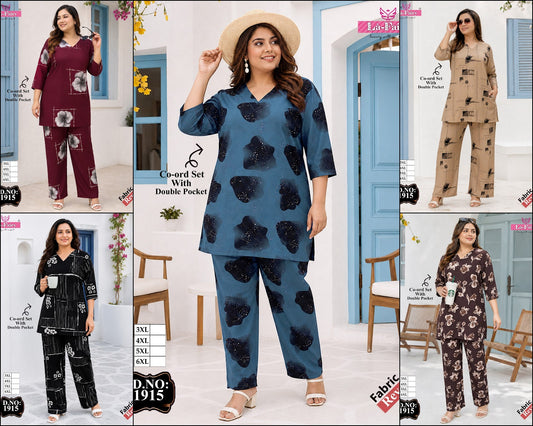 Design 1915 Plus Size La Fairy Rayon 22Kg Co Ord Set Exporter