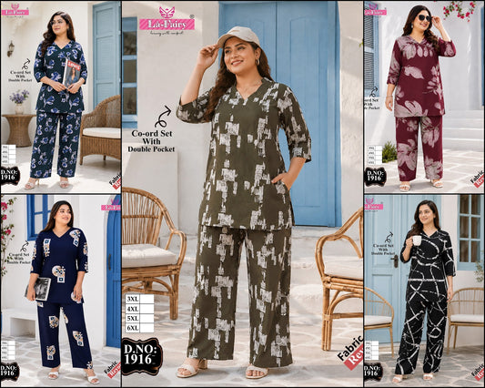 Design 1916 Plus Size La Fairy Rayon 22Kg Co Ord Set Wholesaler