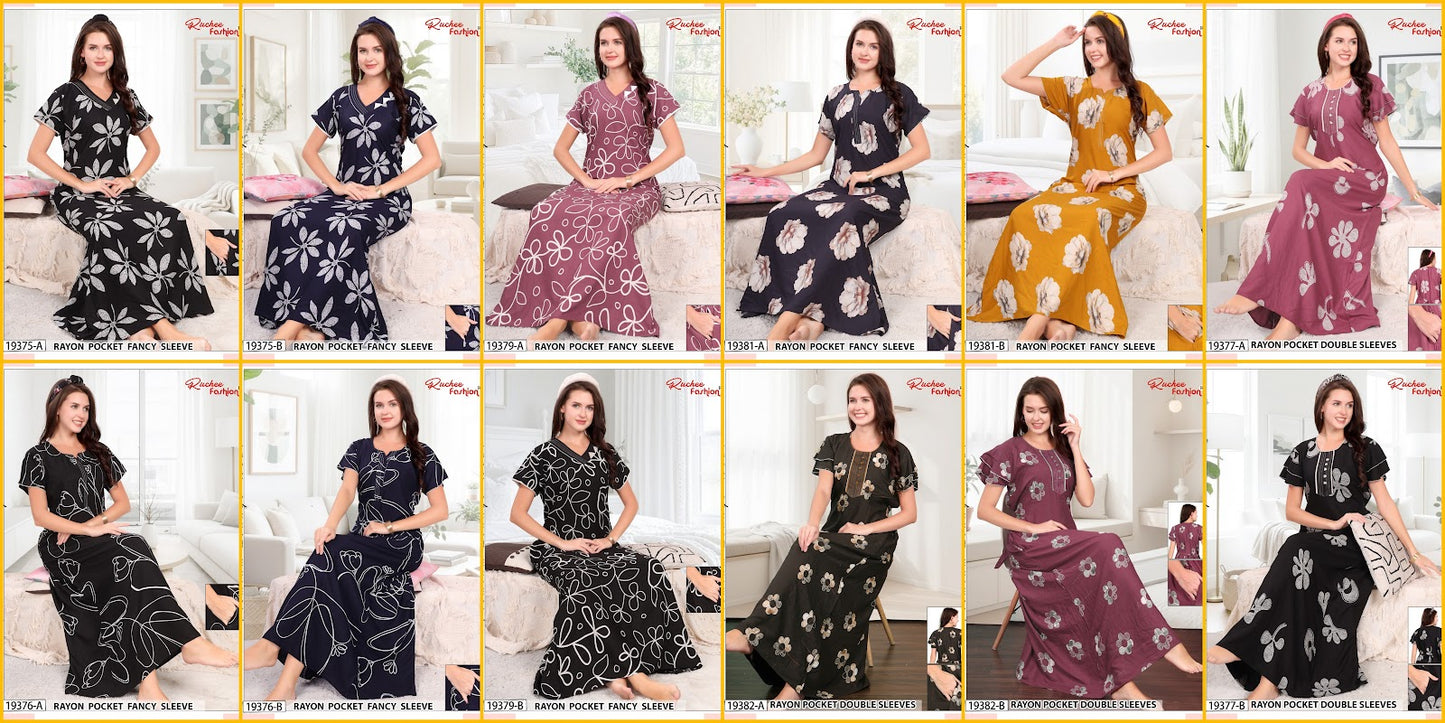 Design 19375-19382 Ruchee Fashion Rayon Night Gowns Wholesale Price