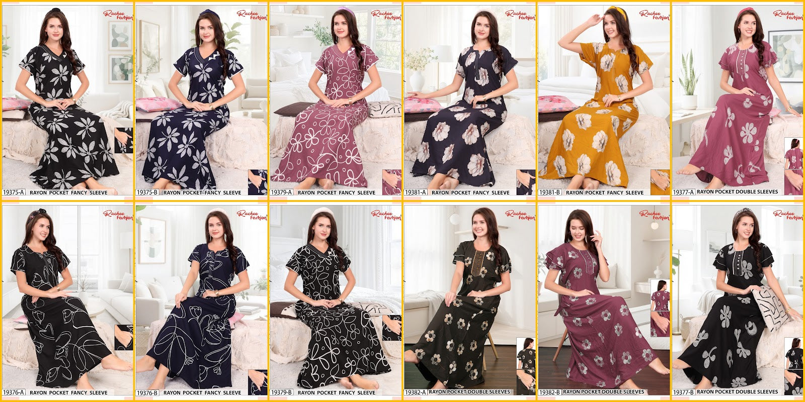 Design 19375-19382 Ruchee Fashion Rayon Night Gowns Wholesale Price