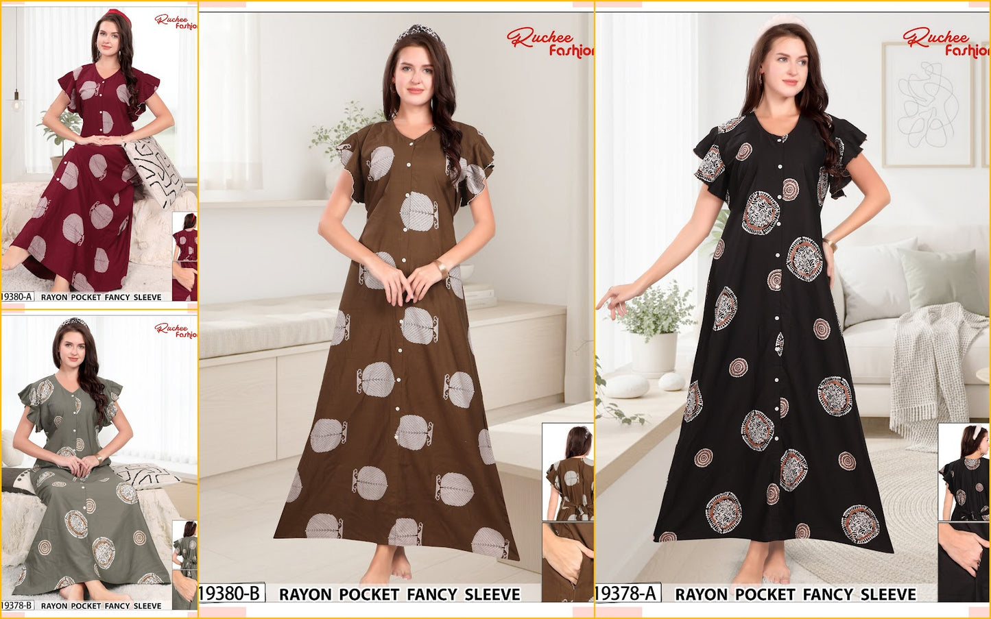 Design 19378-19380 Ruchee Fashion Rayon Night Gowns Manufacturer Gujarat
