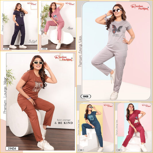 Design 19450-19458 Cargo Ruchee Fashion Tencil Pyjama Night Suits Exporter Ahmedabad