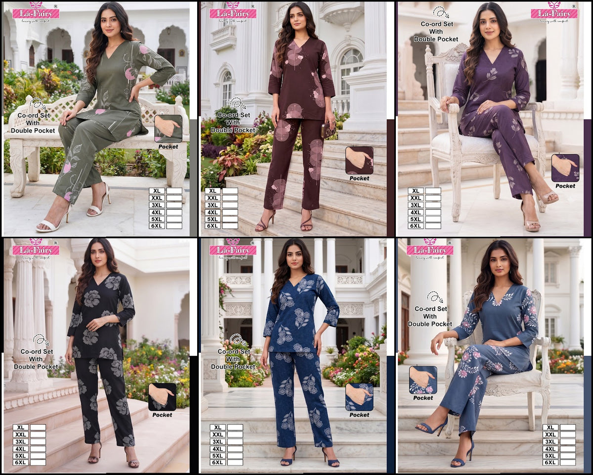 Design 1945 La Fairy Reyon Co Ord Set Wholesale Price