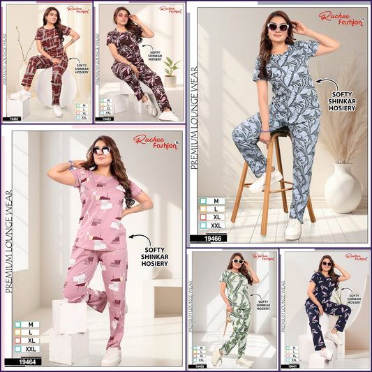 Design 19461-19466 Ruchee Fashion Sinker Pyjama Night Suits Supplier Gujarat