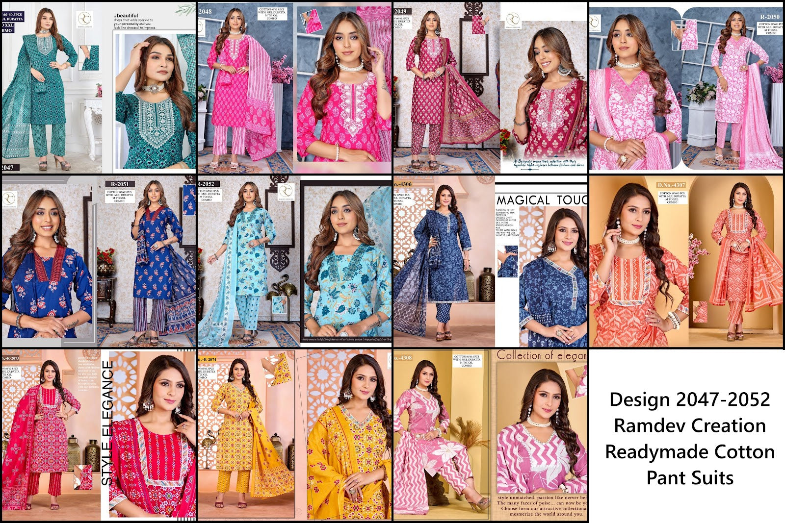 Design 2047-2052 Ramdev Creation Readymade Cotton Pant Suits Manufacturer India