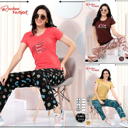 Design 2108-2112 Ruchee Fashion Hosiery Pyjama Night Suits Wholesale Price