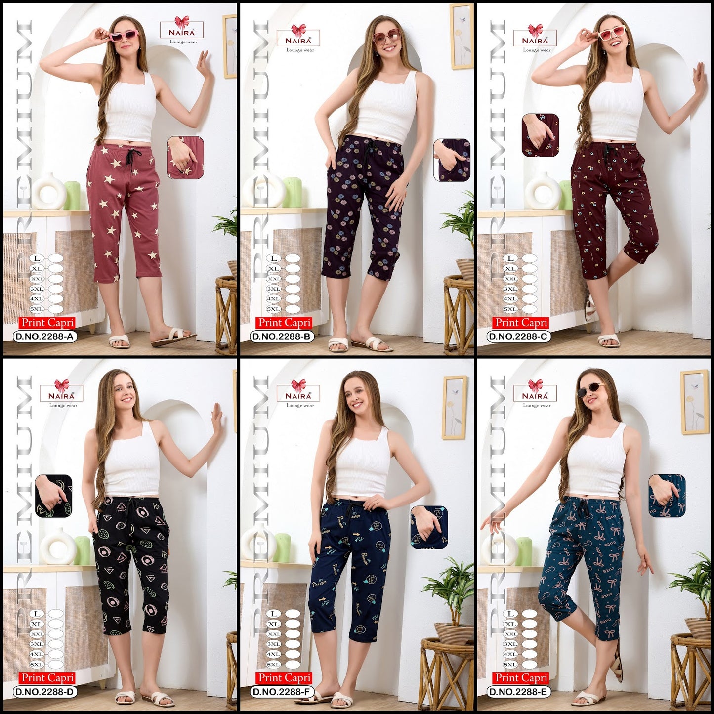 Design 2288 Naira Kavyansika Hosiery Cotton Womens Capri Wholesale