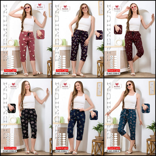 Design 2288 Naira Kavyansika Hosiery Cotton Womens Capri Wholesale