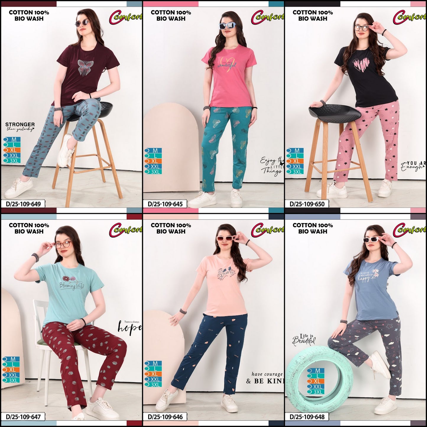 Design 25-109 Comfort Cotton Biowashed Pyjama Night Suits Wholesale
