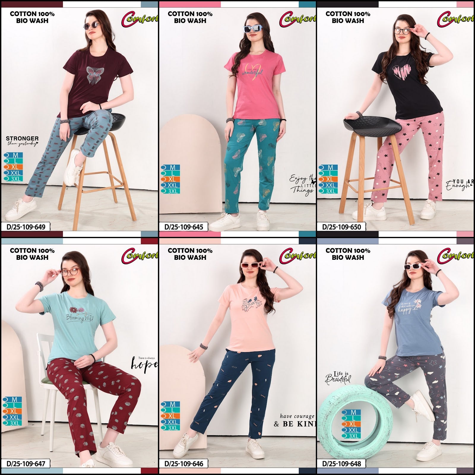 Design 25-109 Comfort Cotton Biowashed Pyjama Night Suits Wholesale
