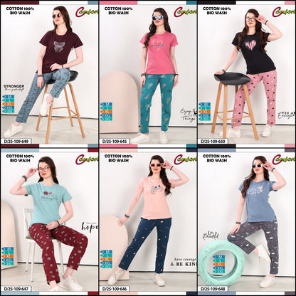 Design 25-109 Comfort Cotton Biowashed Pyjama Night Suits Wholesale