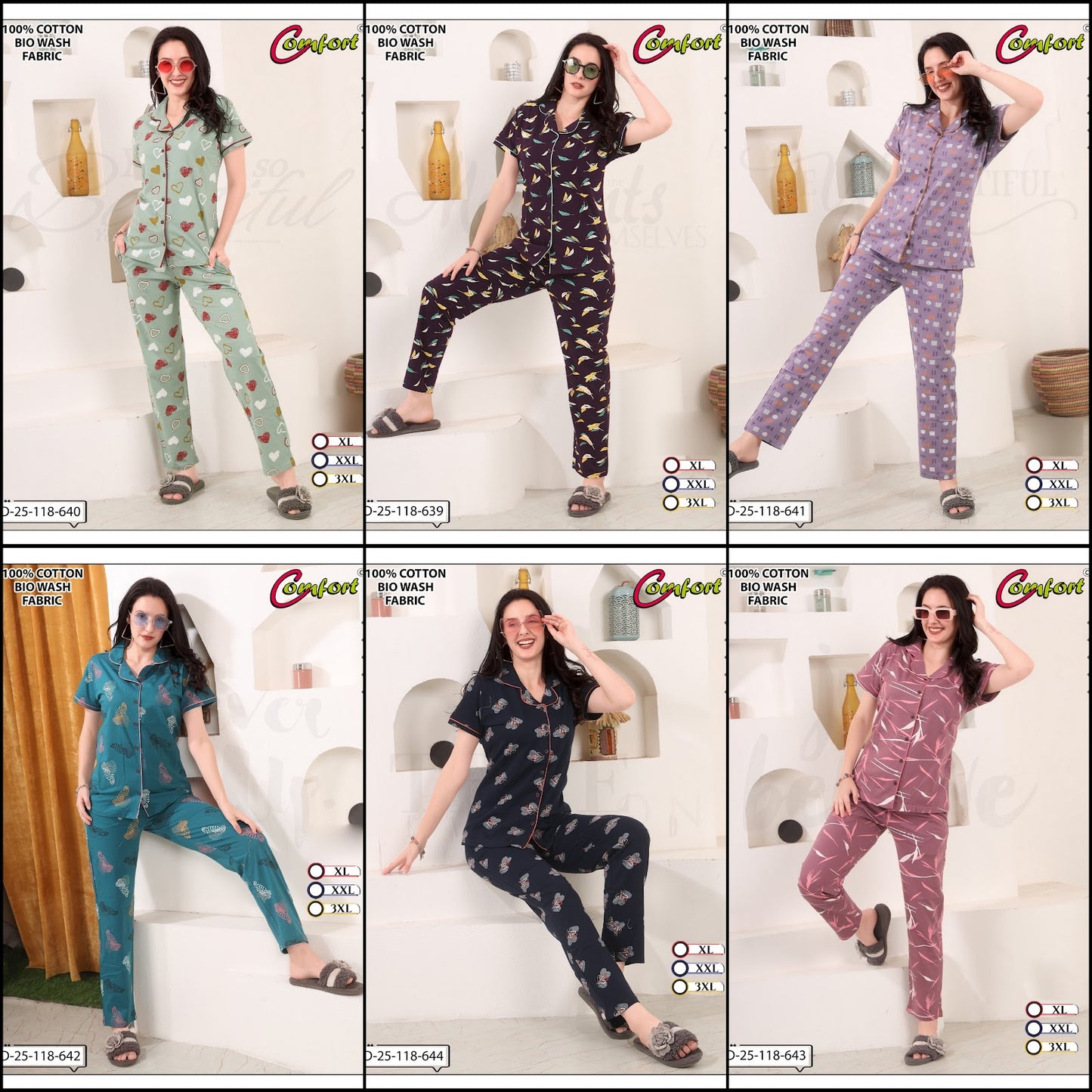 Design 25-118 Comfort Cotton Biowashed Collar Night Suits Exporter Gujarat
