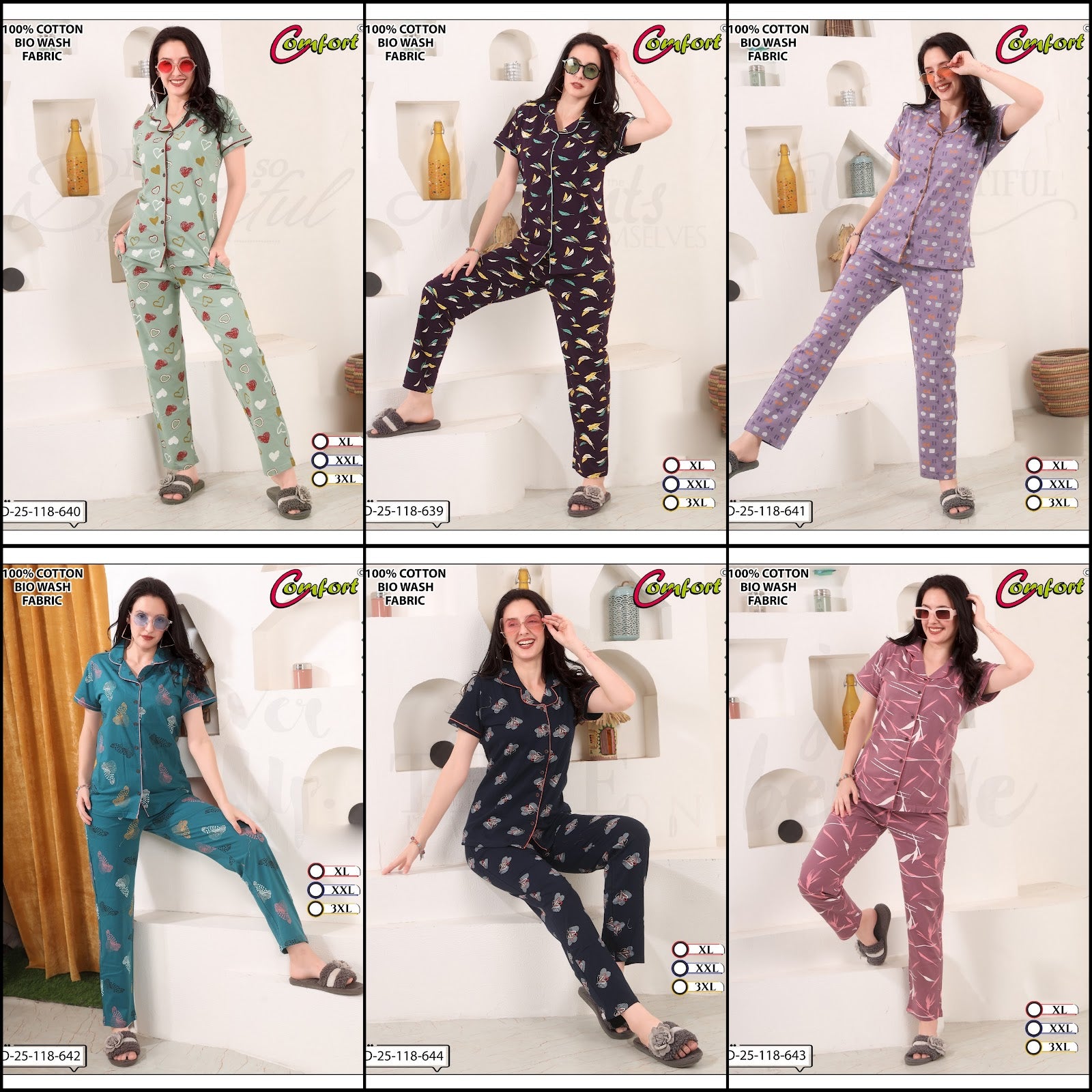 Design 25-118 Comfort Cotton Biowashed Collar Night Suits Exporter Gujarat