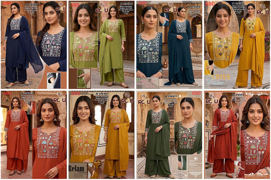 Design 2688-2695 Ramdev Creation Dhabu Cotton Readymade Plazzo Style Suits Wholesale
