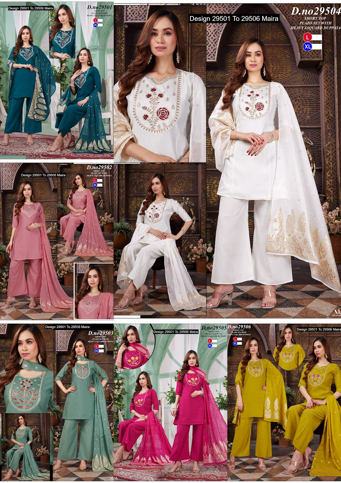 Design 29501 To 29506 Maira Roman Silk Readymade Plazzo Style Suits Manufacturer Ahmedabad