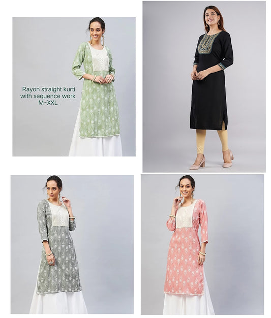 Design 2 Prime Heavy Rayon Knee Length Kurtis