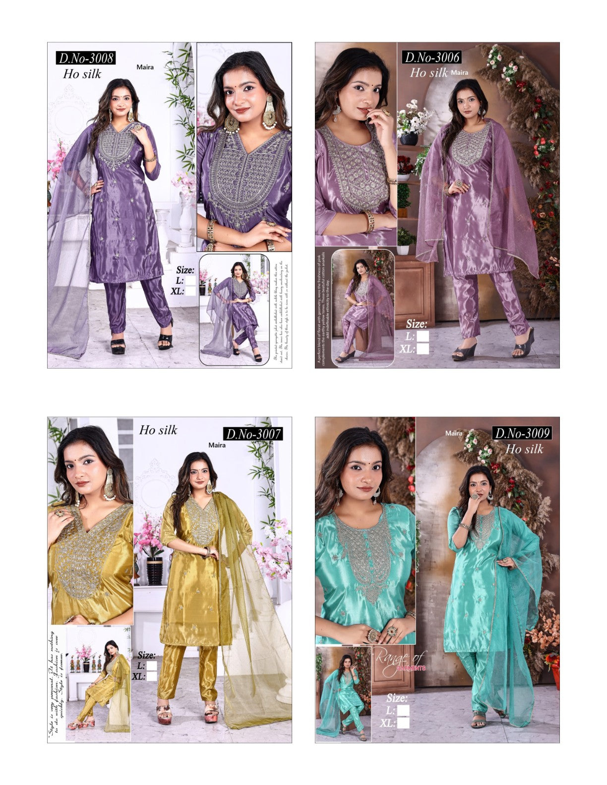 Design 3006-3009 Maira Silk Readymade Pant Style Suits Wholesale Rate
