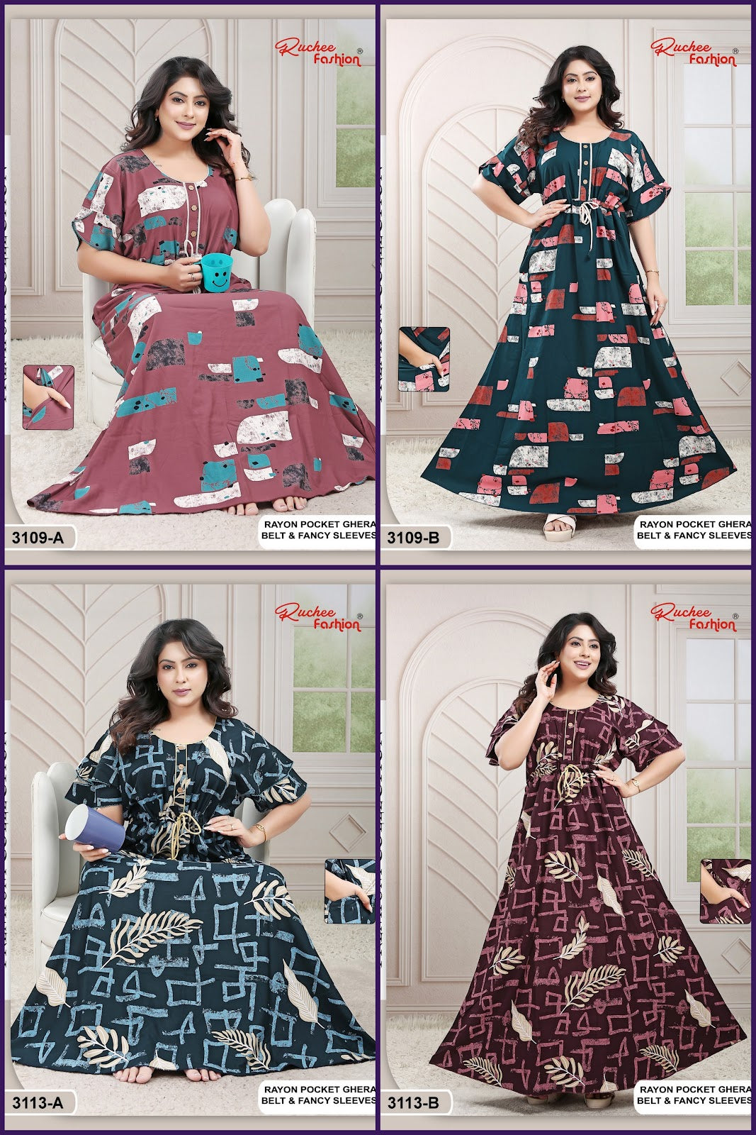 Design 3109-3113 Ruchee Fashion Rayon Night Gowns Supplier