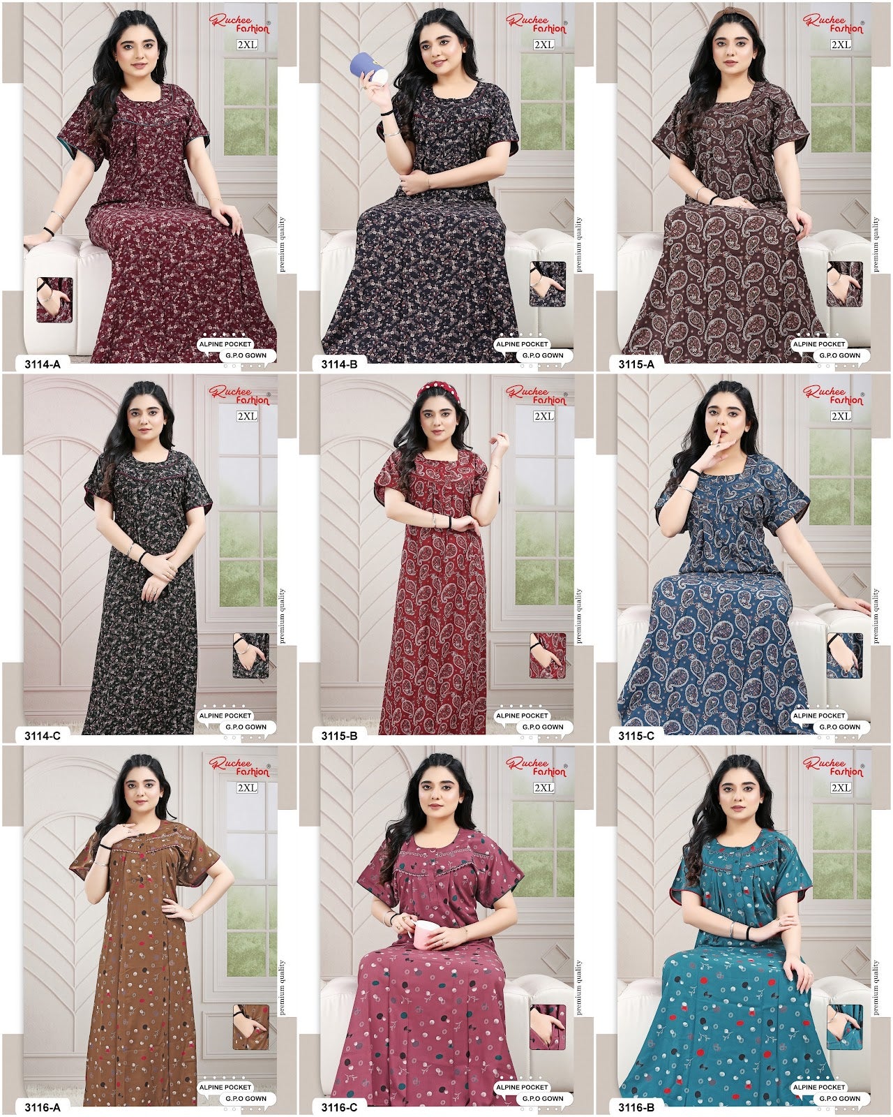 Design 3114-3116 Ruchee Fashion Alpine Night Gowns Supplier Gujarat