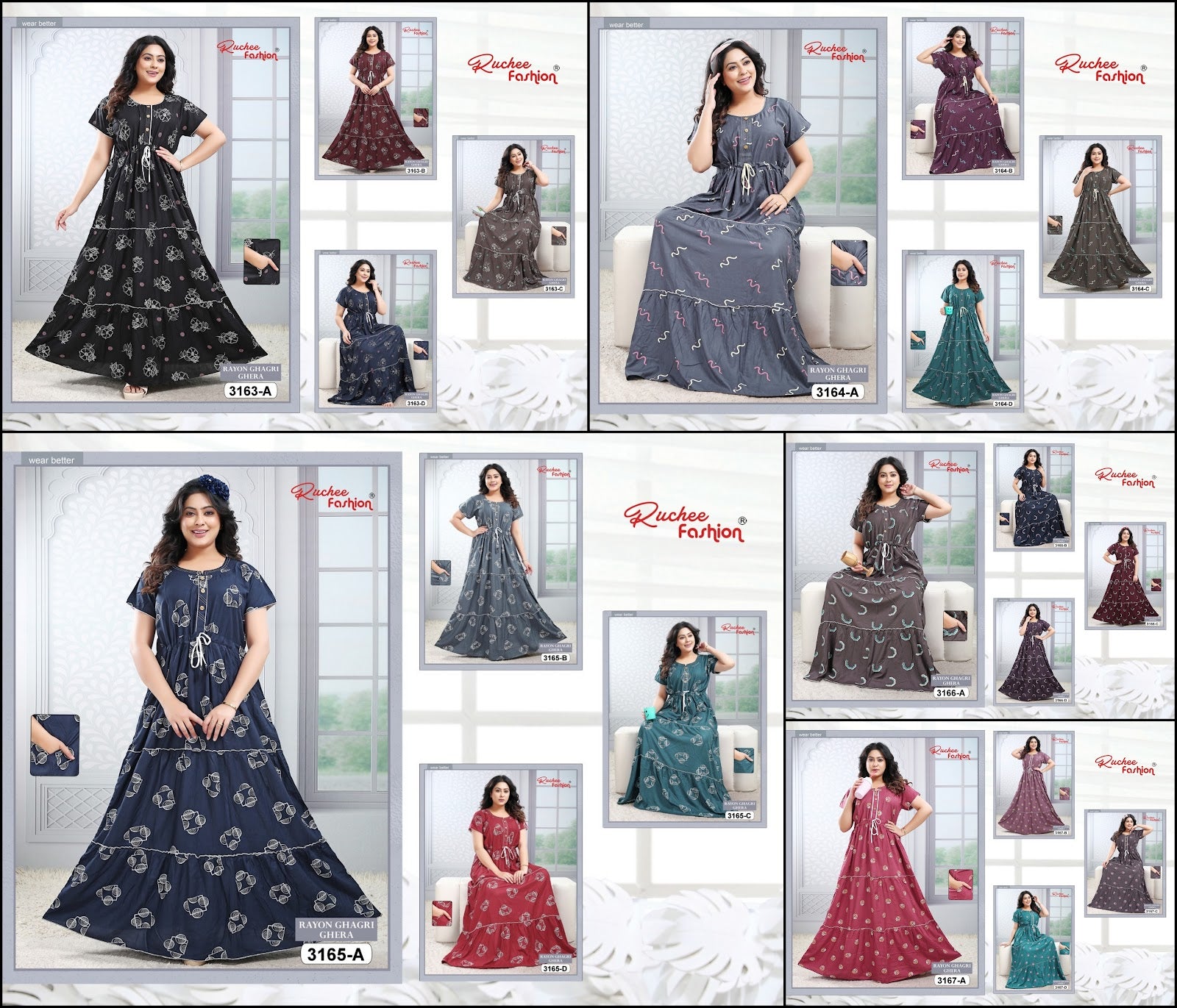 Design 3163 To 3167 Ruchee Fashion Rayon Night Gowns Exporter India