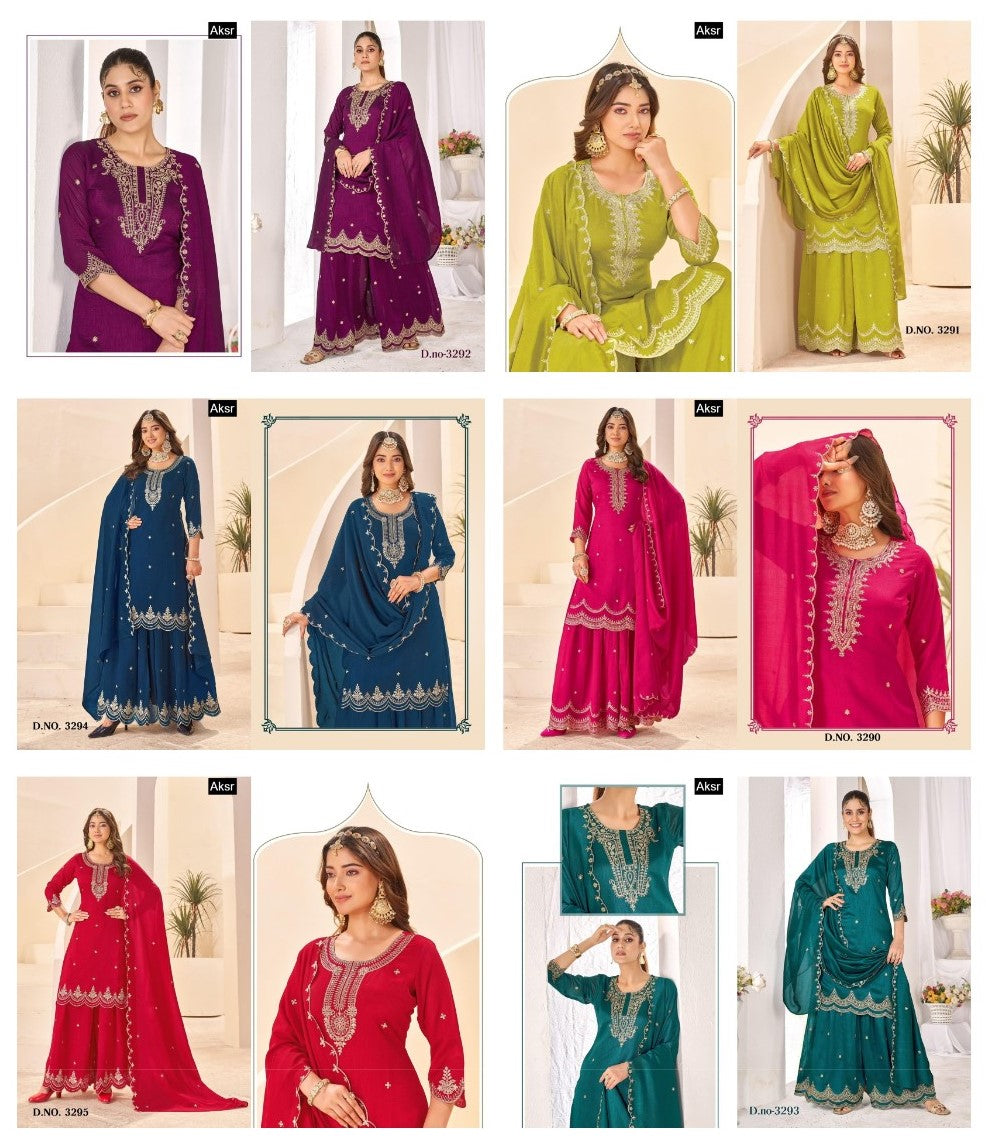 Design 3290-3295 Aksr Vichitra Readymade Plazzo Style Suits Wholesaler