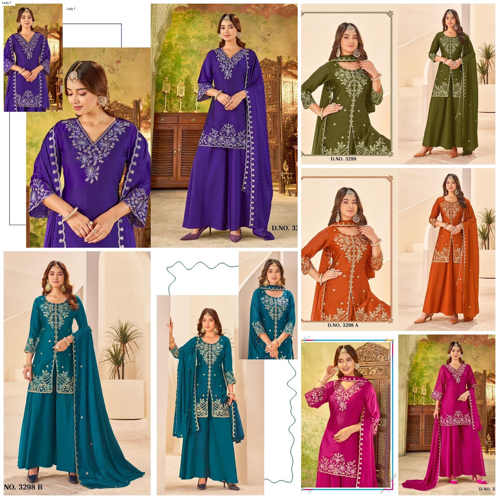 Design 3298 To 3301 Ladyf Georgette Readymade Plazzo Style Suits Manufacturer India